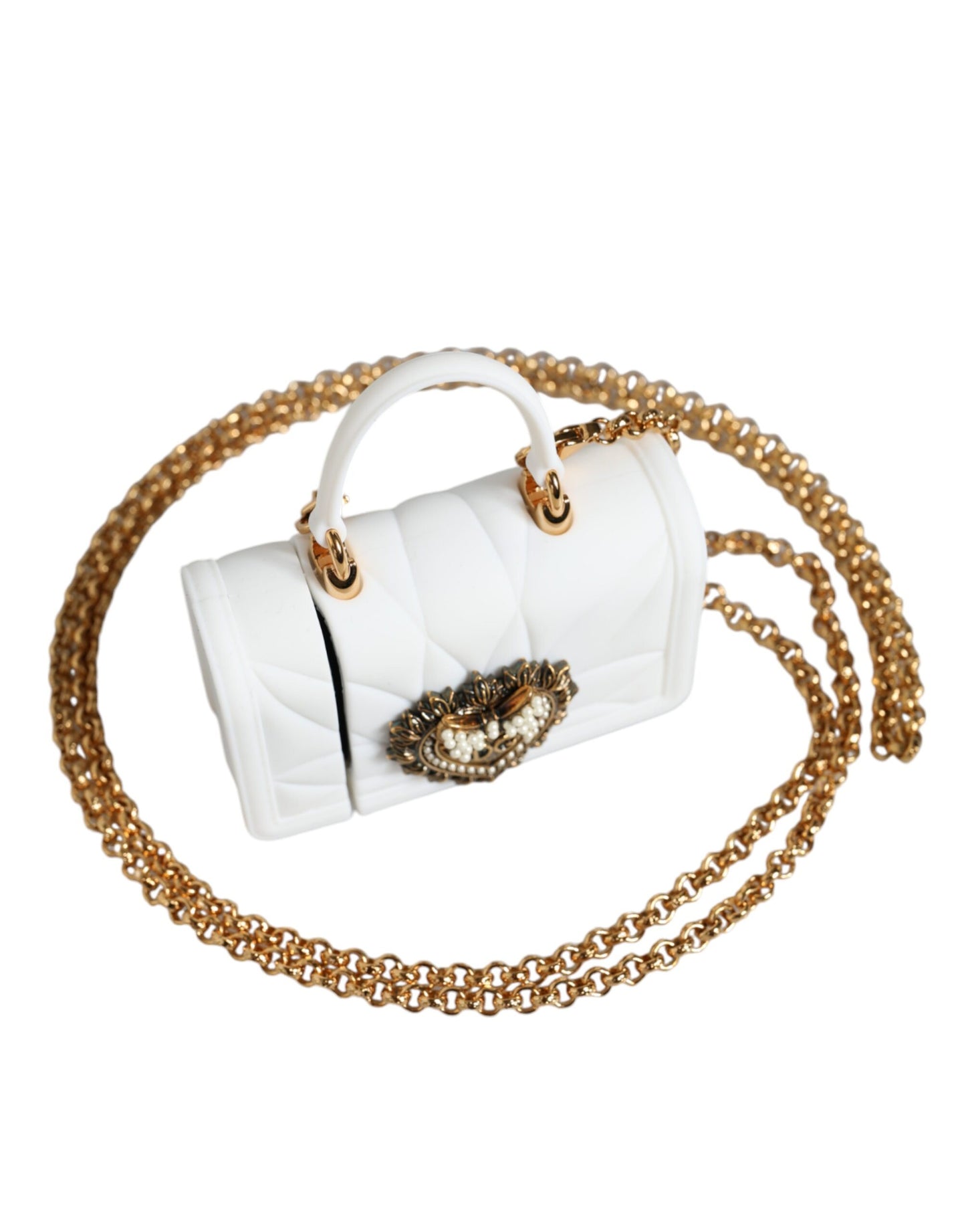 Dolce &amp; Gabbana Funda para Airpod con bolso de mano con forma de corazón Devotion de silicona blanca