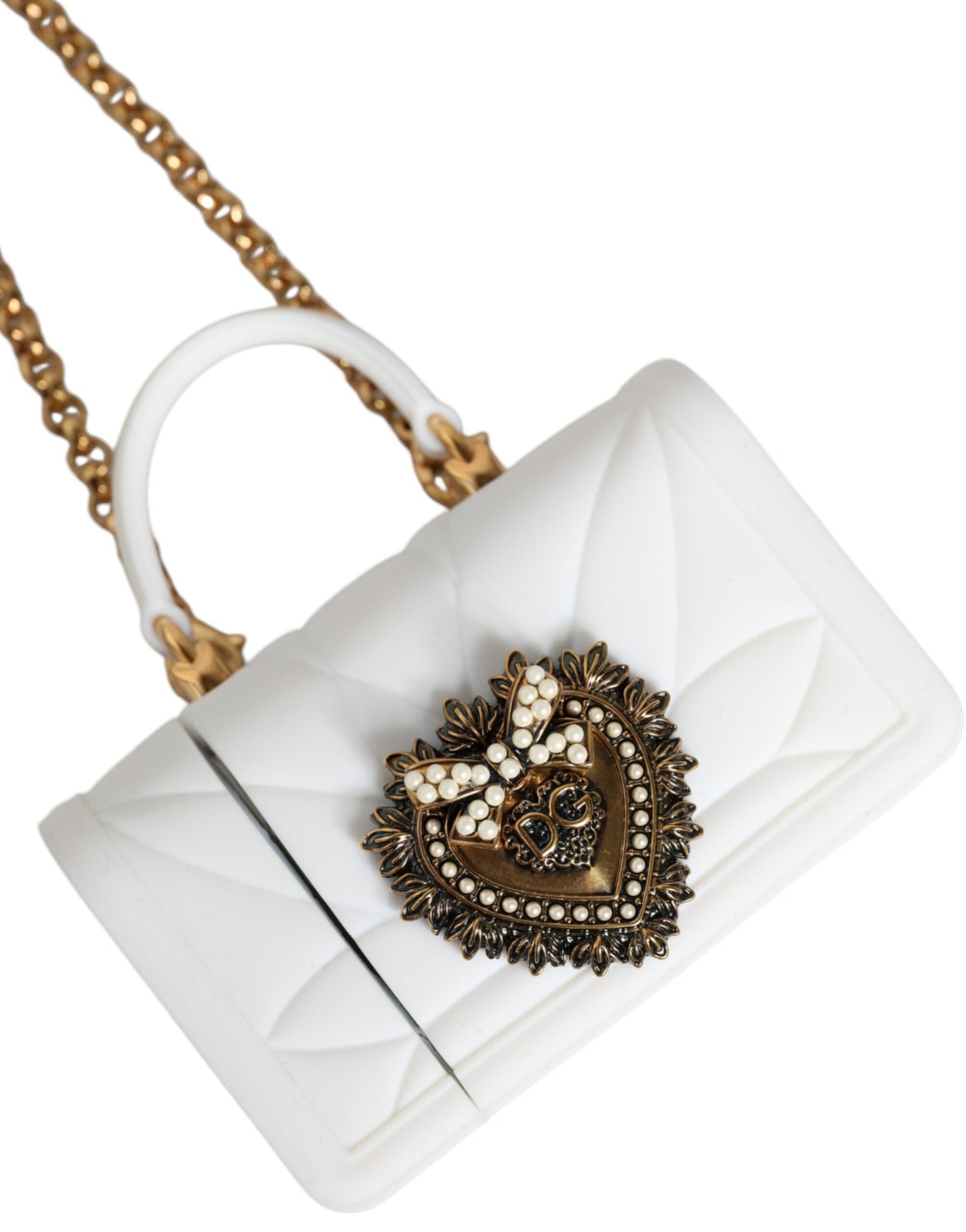 Dolce &amp; Gabbana Funda para Airpod con bolso de mano con forma de corazón Devotion de silicona blanca