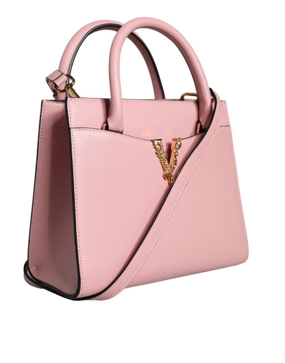 Versace Bolso bandolera pequeño de piel de becerro granulada con asa superior rosa