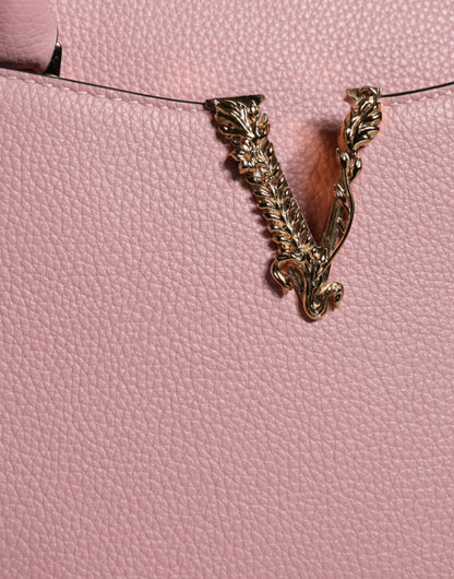 Versace Bolso bandolera pequeño de piel de becerro granulada con asa superior rosa