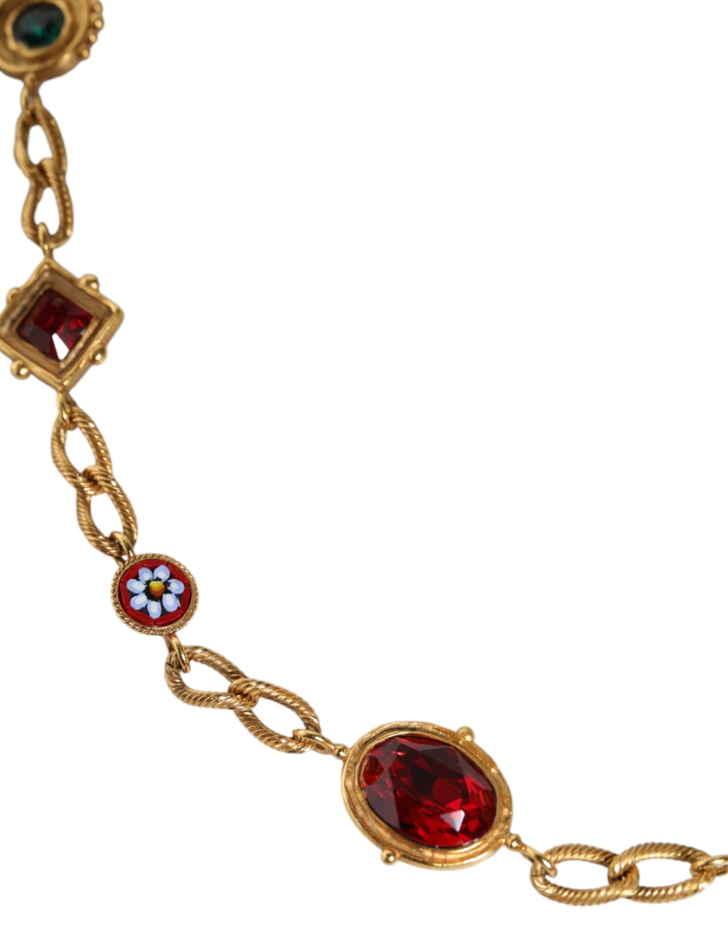 Ceinture Dolce &amp; Gabbana en cuir noir et laiton doré avec chaîne et cristaux