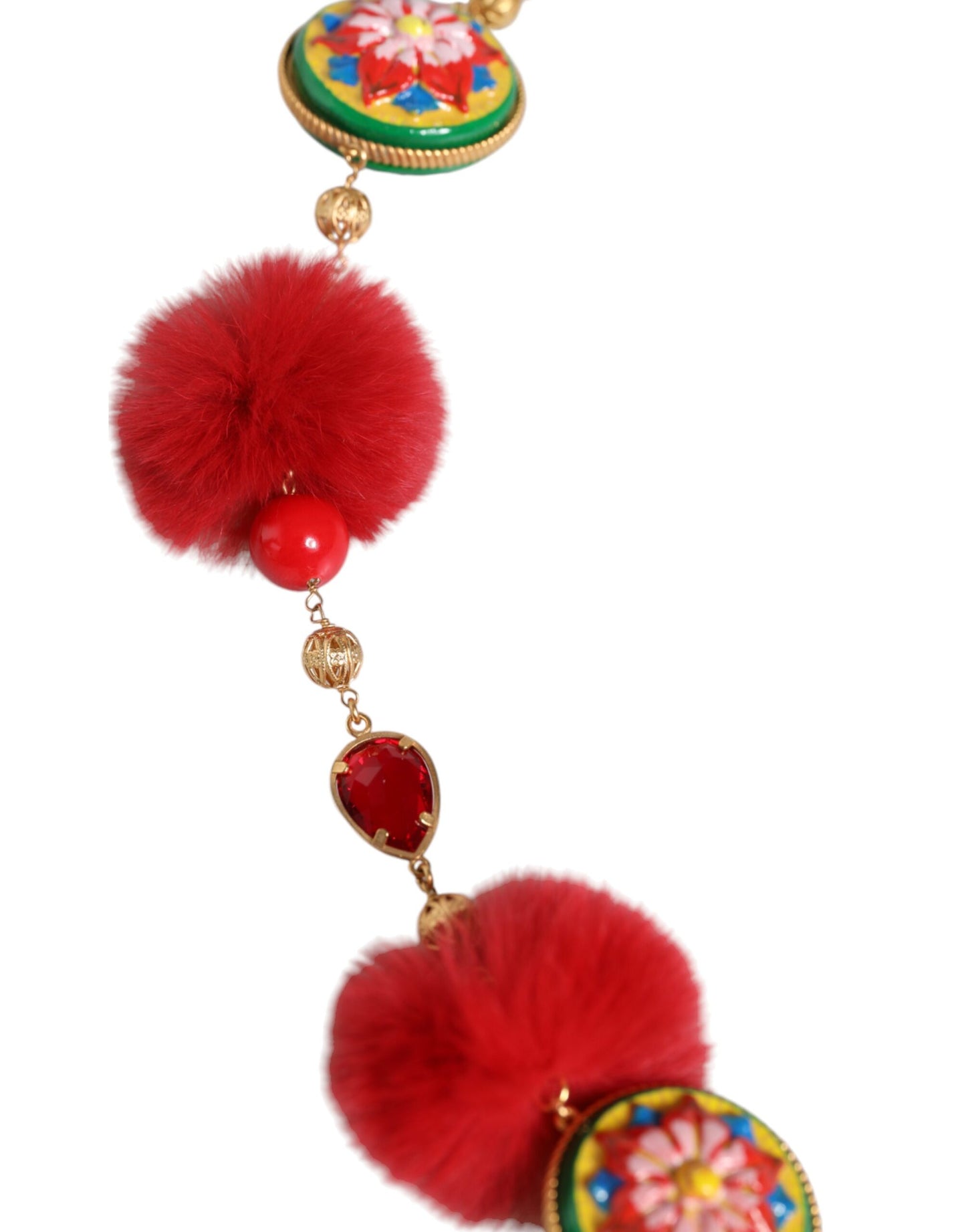 Ceinture Torero Dolce &amp; Gabbana en laiton doré et fourrure rouge avec cristaux