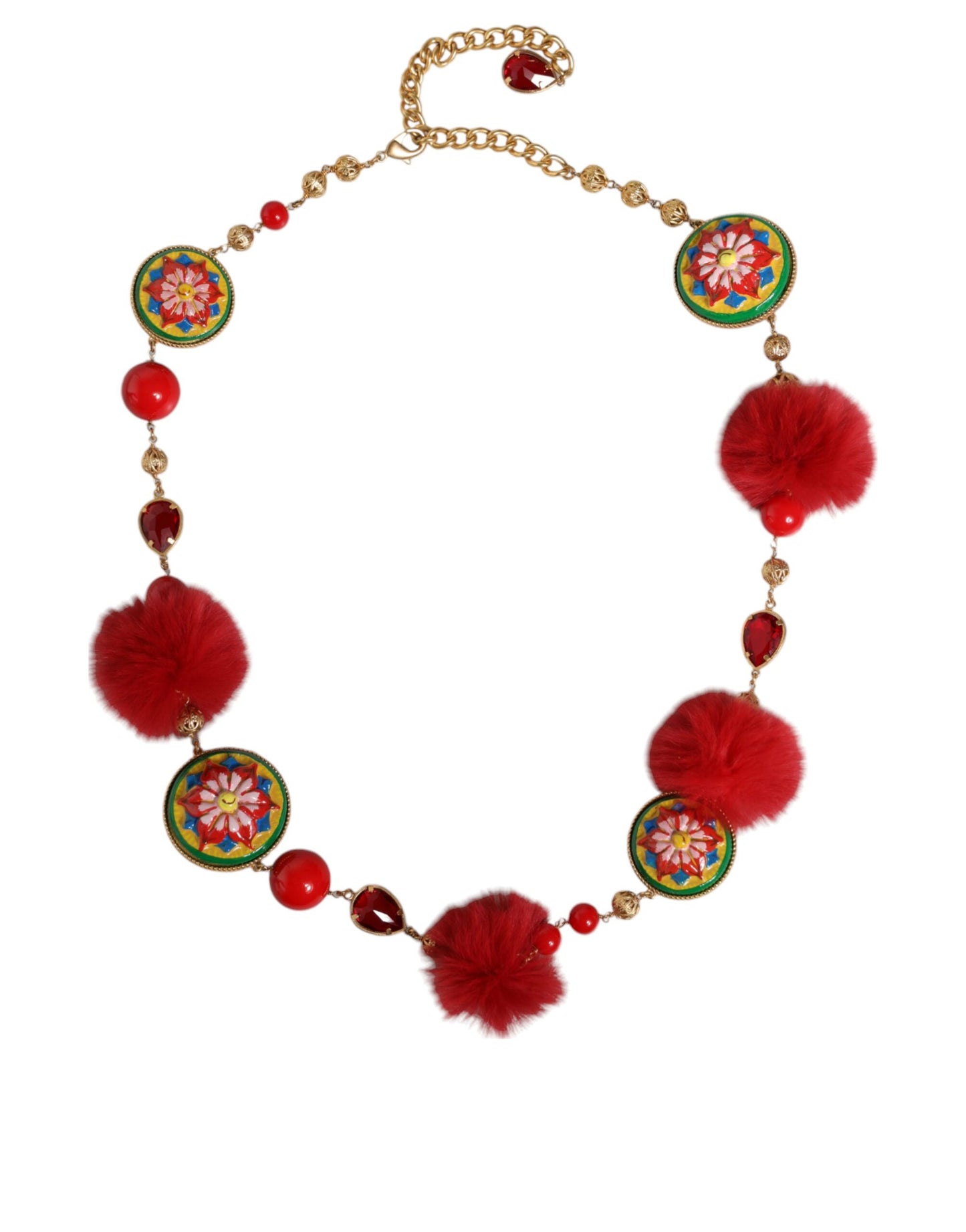 Ceinture Torero Dolce &amp; Gabbana en laiton doré et fourrure rouge avec cristaux