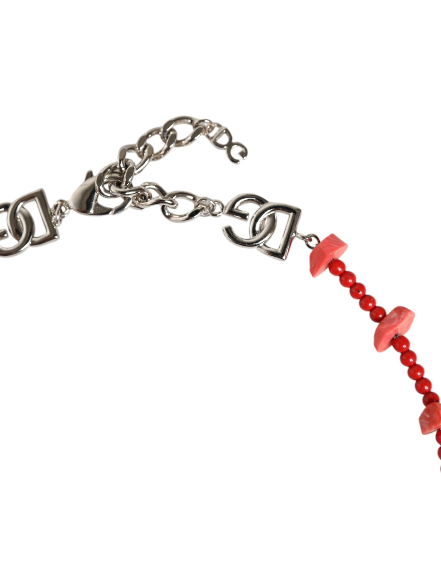 Collier Dolce &amp; Gabbana en laiton argenté avec perles et résine et logo DG