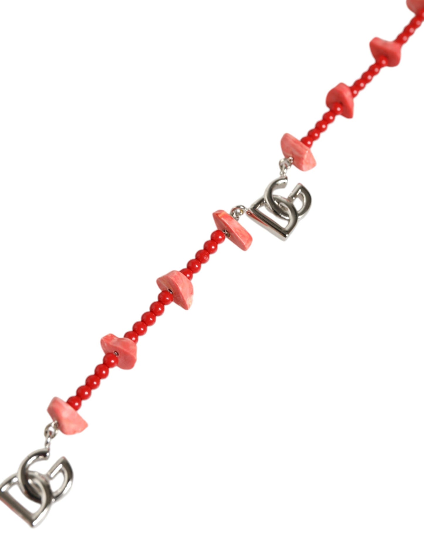 Collier Dolce &amp; Gabbana en laiton argenté avec perles et résine et logo DG