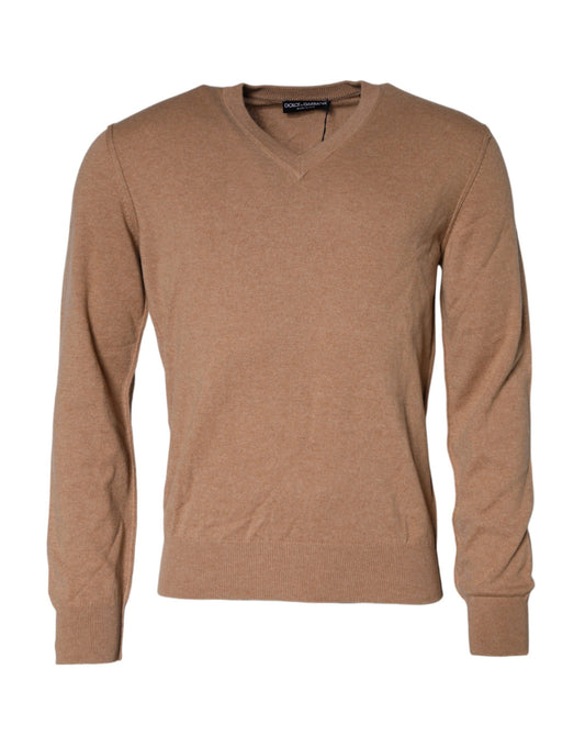 Dolce &amp; Gabbana Jersey de punto de cachemira marrón con cuello en V