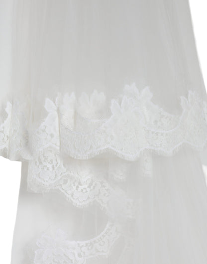 Dolce &amp; Gabbana Velo de novia hasta el suelo de nailon con encaje floral blanco