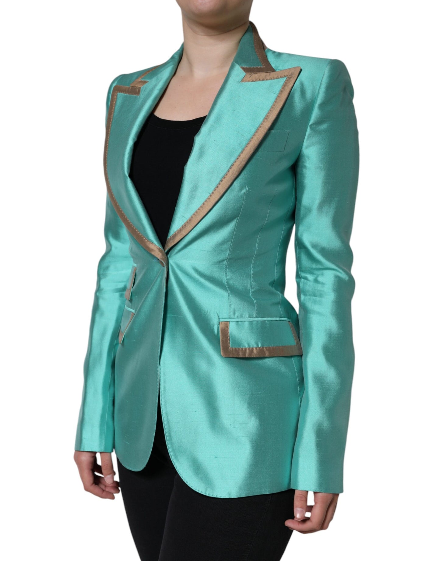 Dolce &amp; Gabbana Chaqueta tipo blazer de un solo pecho en verde metalizado