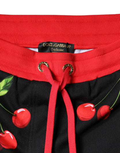 Dolce &amp; Gabbana Black Red Cherry Mid Waist Jogger Pants