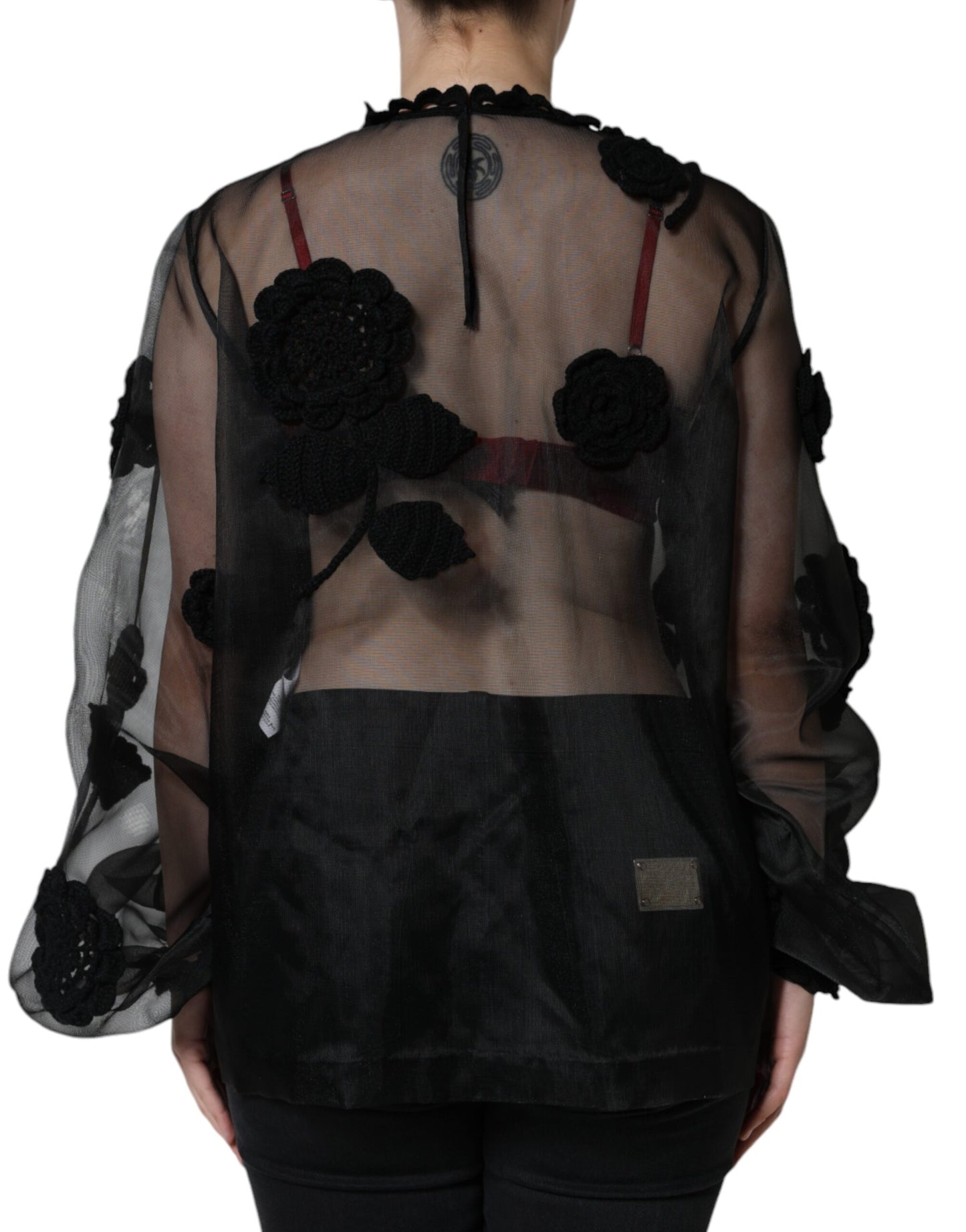 Dolce &amp; Gabbana Black Nylon Mesh Transparent Floral Blouse