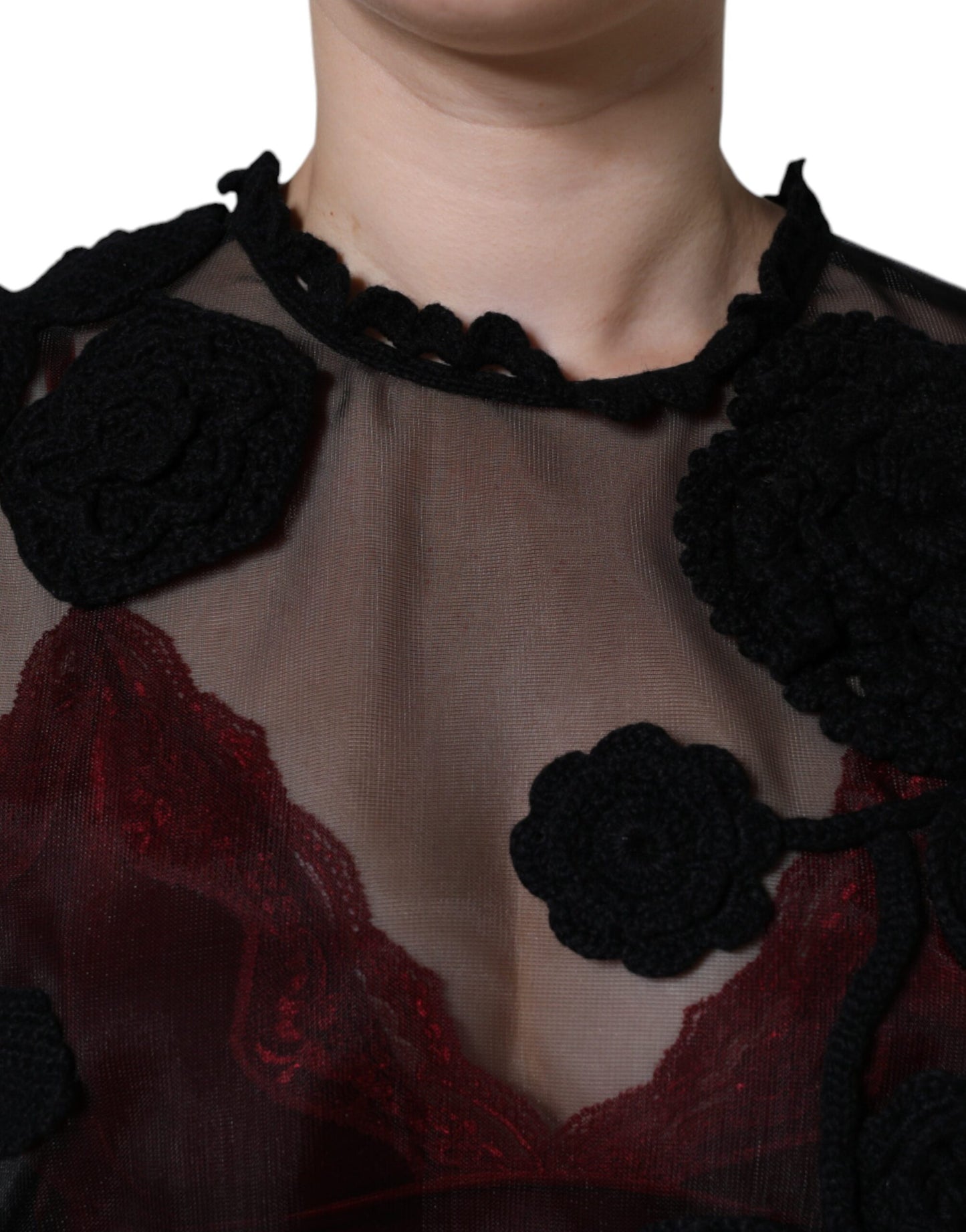 Dolce &amp; Gabbana Black Nylon Mesh Transparent Floral Blouse