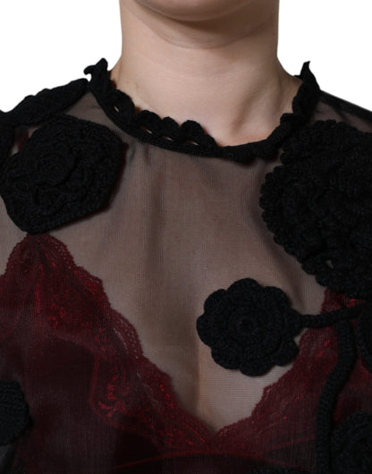 Dolce &amp; Gabbana Black Nylon Mesh Transparent Floral Blouse