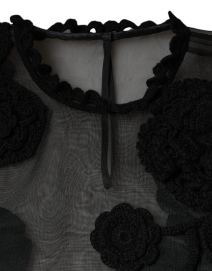 Dolce &amp; Gabbana Black Nylon Mesh Transparent Floral Blouse
