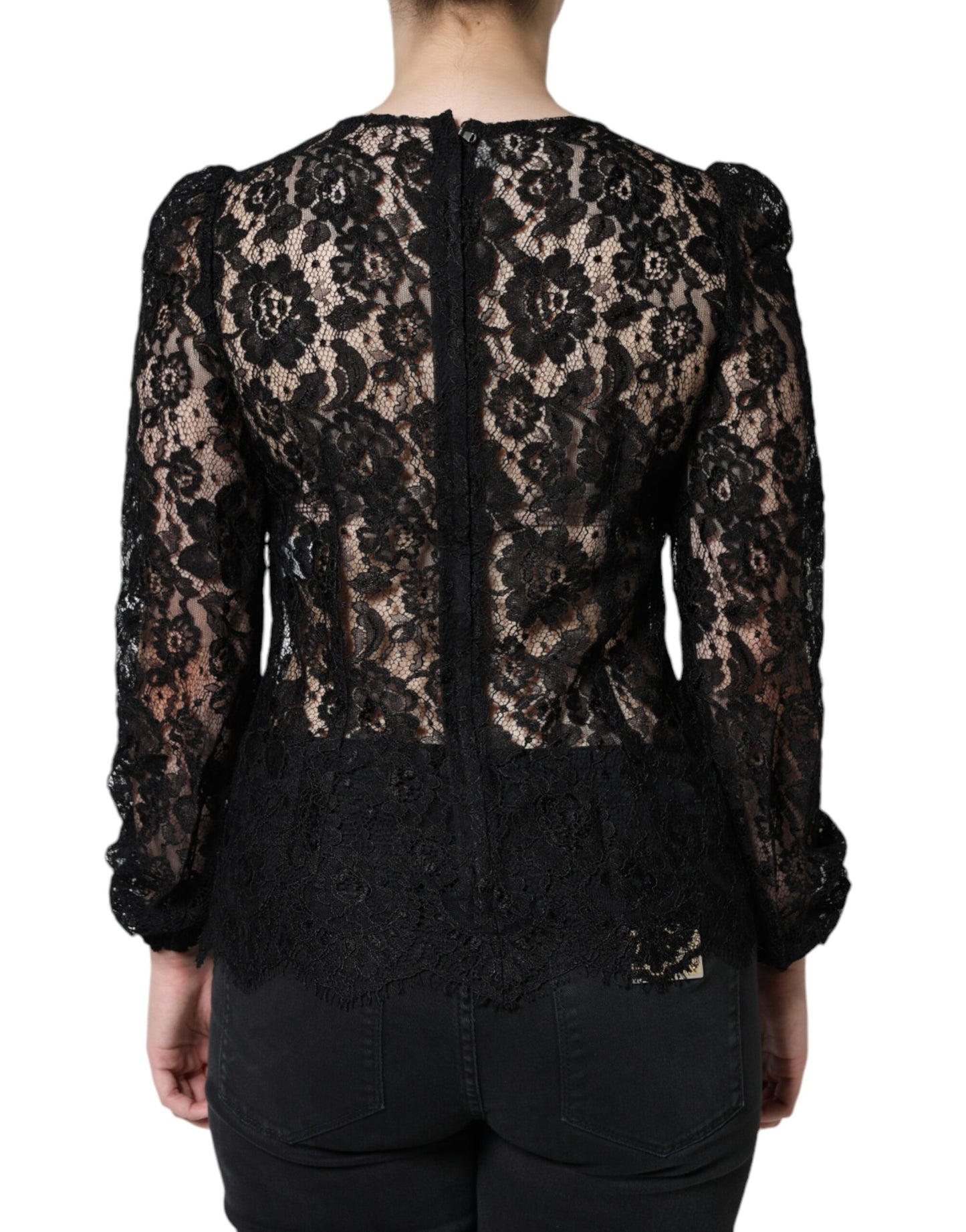 Dolce &amp; Gabbana Black Floral Lace See Through Long Sleeve Top