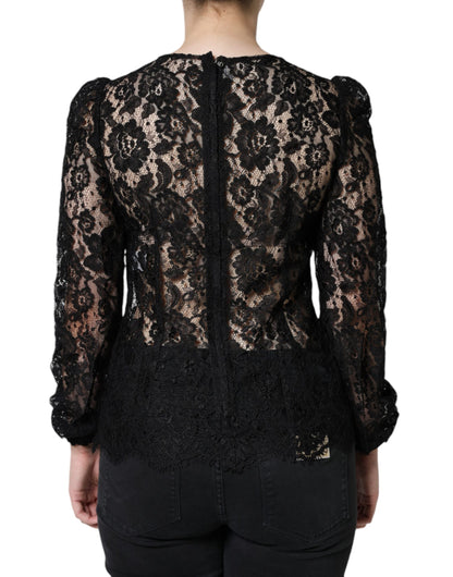 Dolce &amp; Gabbana Black Floral Lace See Through Long Sleeve Top