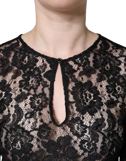 Dolce &amp; Gabbana Black Floral Lace See Through Long Sleeve Top