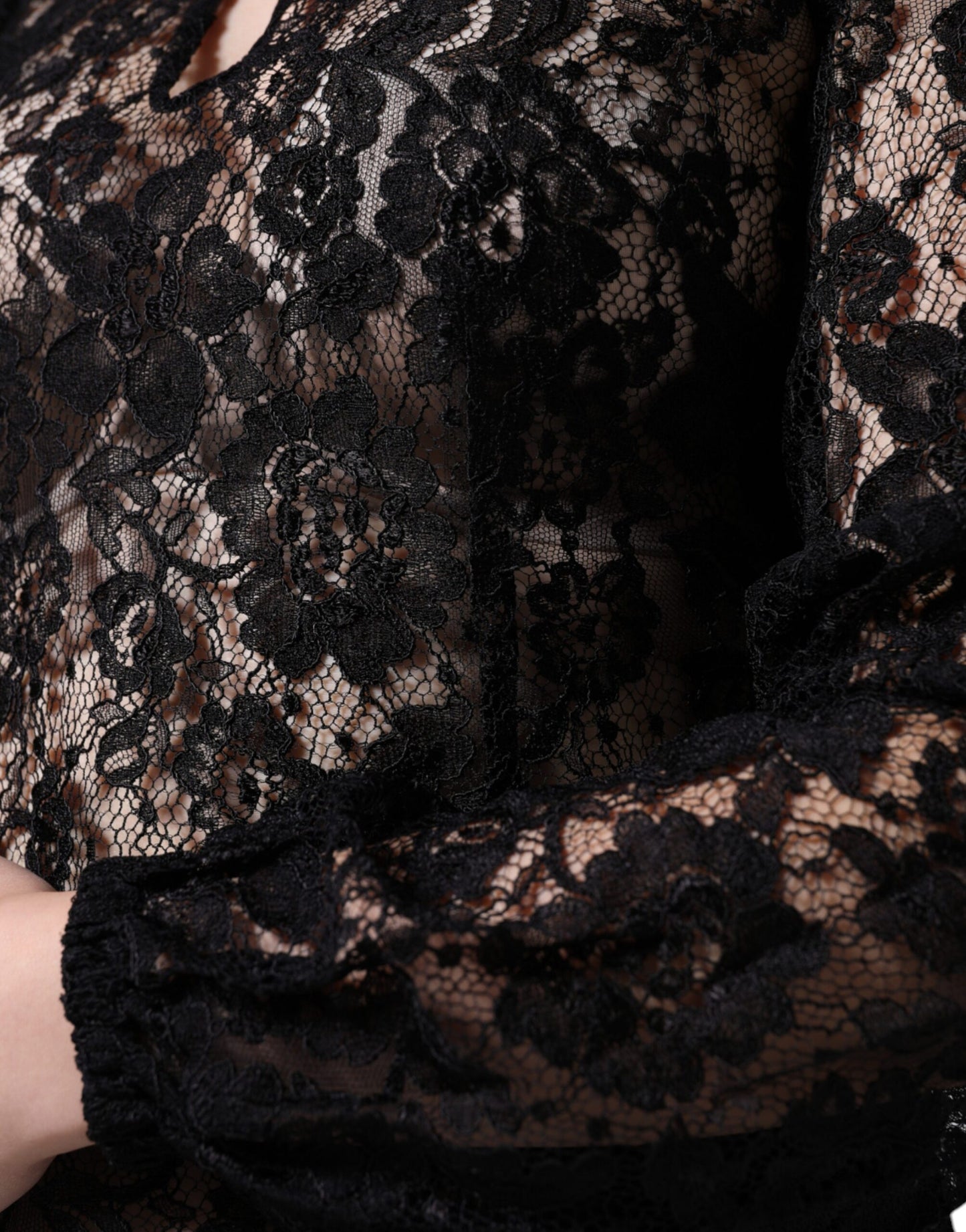 Dolce &amp; Gabbana Black Floral Lace See Through Long Sleeve Top