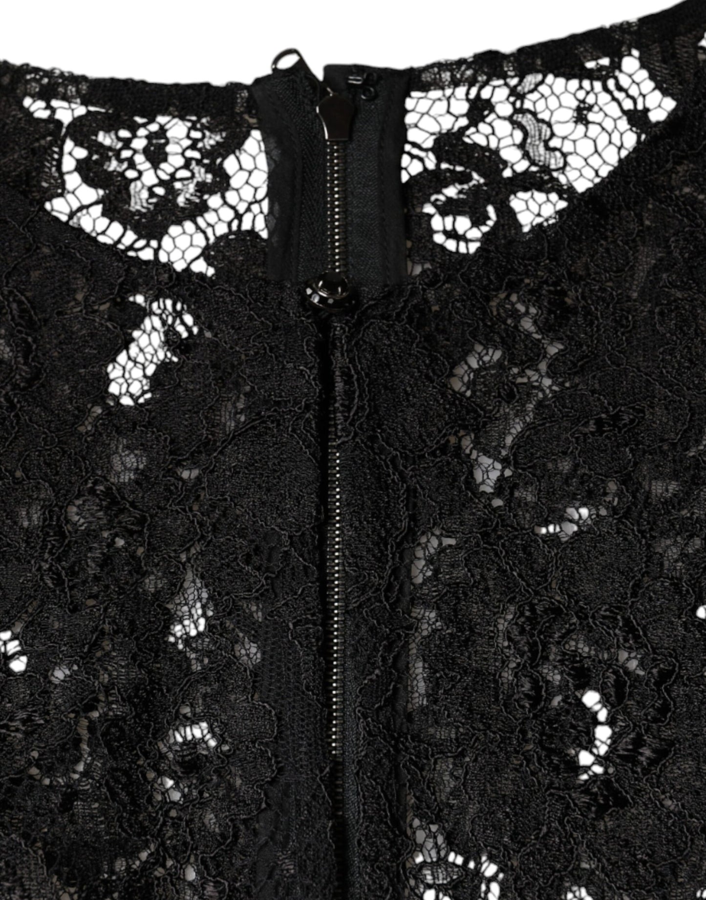 Dolce &amp; Gabbana Black Floral Lace See Through Long Sleeve Top