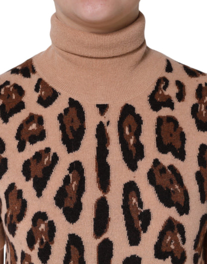 Dolce &amp; Gabbana Top de cuello alto de lana con estampado de leopardo beige