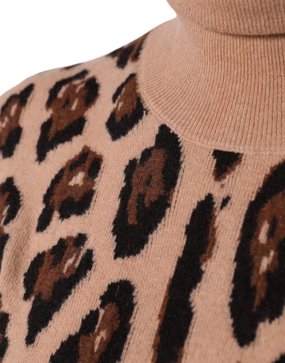 Dolce &amp; Gabbana Top de cuello alto de lana con estampado de leopardo beige