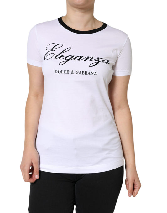 Dolce &amp; Gabbana Camiseta blanca de manga corta de algodón con estampado Eleganza