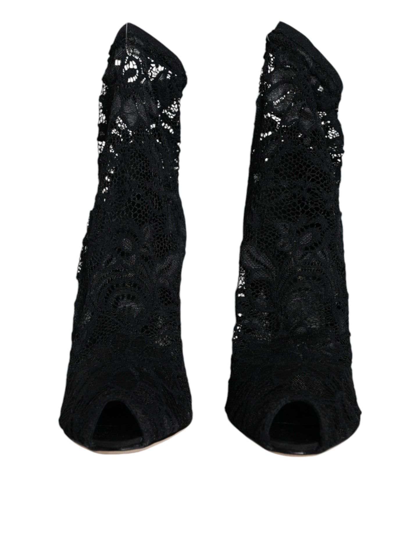 Dolce &amp; Gabbana Zapatos con botas a media pantorrilla y tacones elásticos de encaje negro