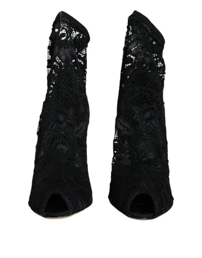 Dolce &amp; Gabbana Zapatos con botas a media pantorrilla y tacones elásticos de encaje negro