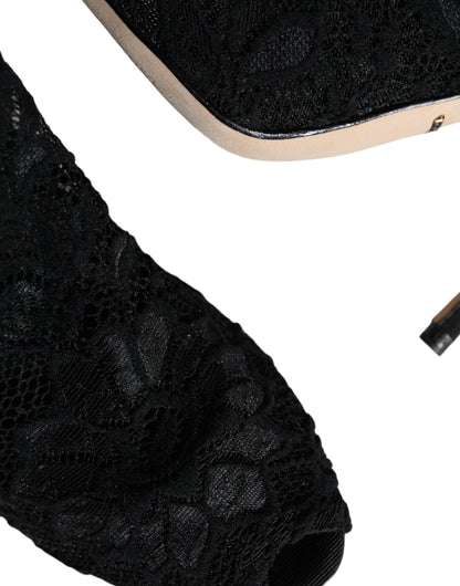 Dolce &amp; Gabbana Zapatos con botas a media pantorrilla y tacones elásticos de encaje negro
