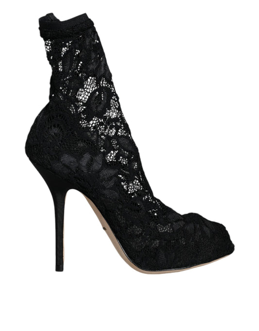 Dolce &amp; Gabbana Zapatos con botas a media pantorrilla y tacones elásticos de encaje negro