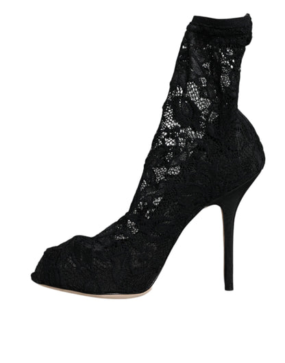 Dolce &amp; Gabbana Zapatos con botas a media pantorrilla y tacones elásticos de encaje negro