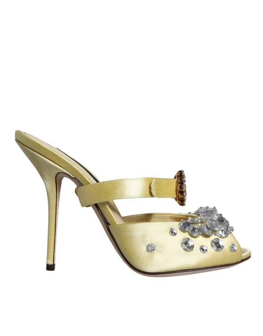 Dolce &amp; Gabbana Zapatos sandalias de cristal de satén Mary Janes amarillos
