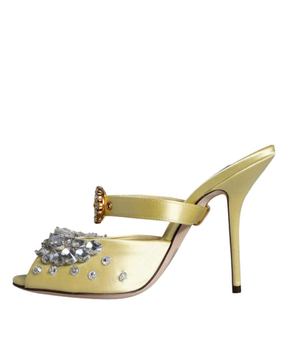 Dolce &amp; Gabbana Zapatos sandalias de cristal de satén Mary Janes amarillos