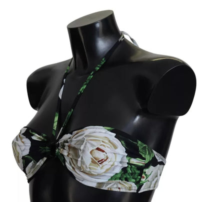 Dolce &amp; Gabbana Black Floral Halter Beachwear Swimwear Bikini Top