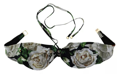 Dolce &amp; Gabbana Black Floral Halter Beachwear Swimwear Bikini Top