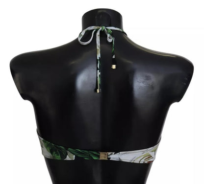 Dolce &amp; Gabbana Black Floral Halter Beachwear Swimwear Bikini Top