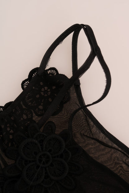 Dolce &amp; Gabbana Elegante vestido camisero de encaje de seda negro