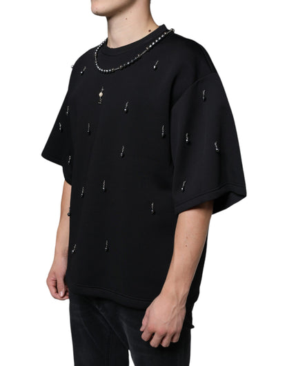 Dolce &amp; Gabbana Camiseta con adornos y collar de poliéster negro