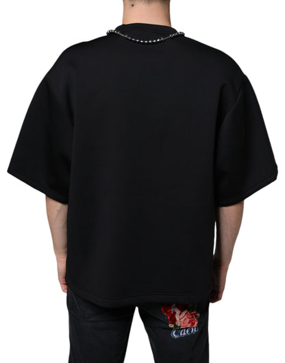 Dolce &amp; Gabbana Camiseta con adornos y collar de poliéster negro