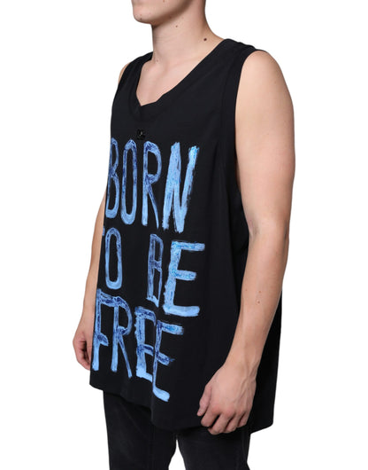 Dolce &amp; Gabbana Camiseta sin mangas de algodón negra Born To Be Free