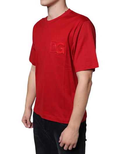 Dolce &amp; Gabbana Camiseta roja con cuello redondo y estampado del logo DG de algodón