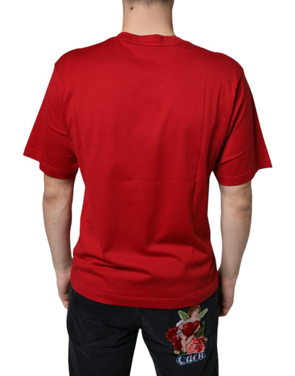 Dolce &amp; Gabbana Camiseta roja con cuello redondo y estampado del logo DG de algodón