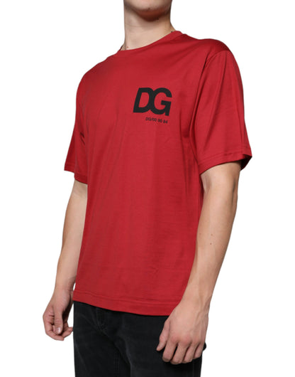 Dolce &amp; Gabbana Camiseta roja con cuello redondo y estampado del logo DG de algodón