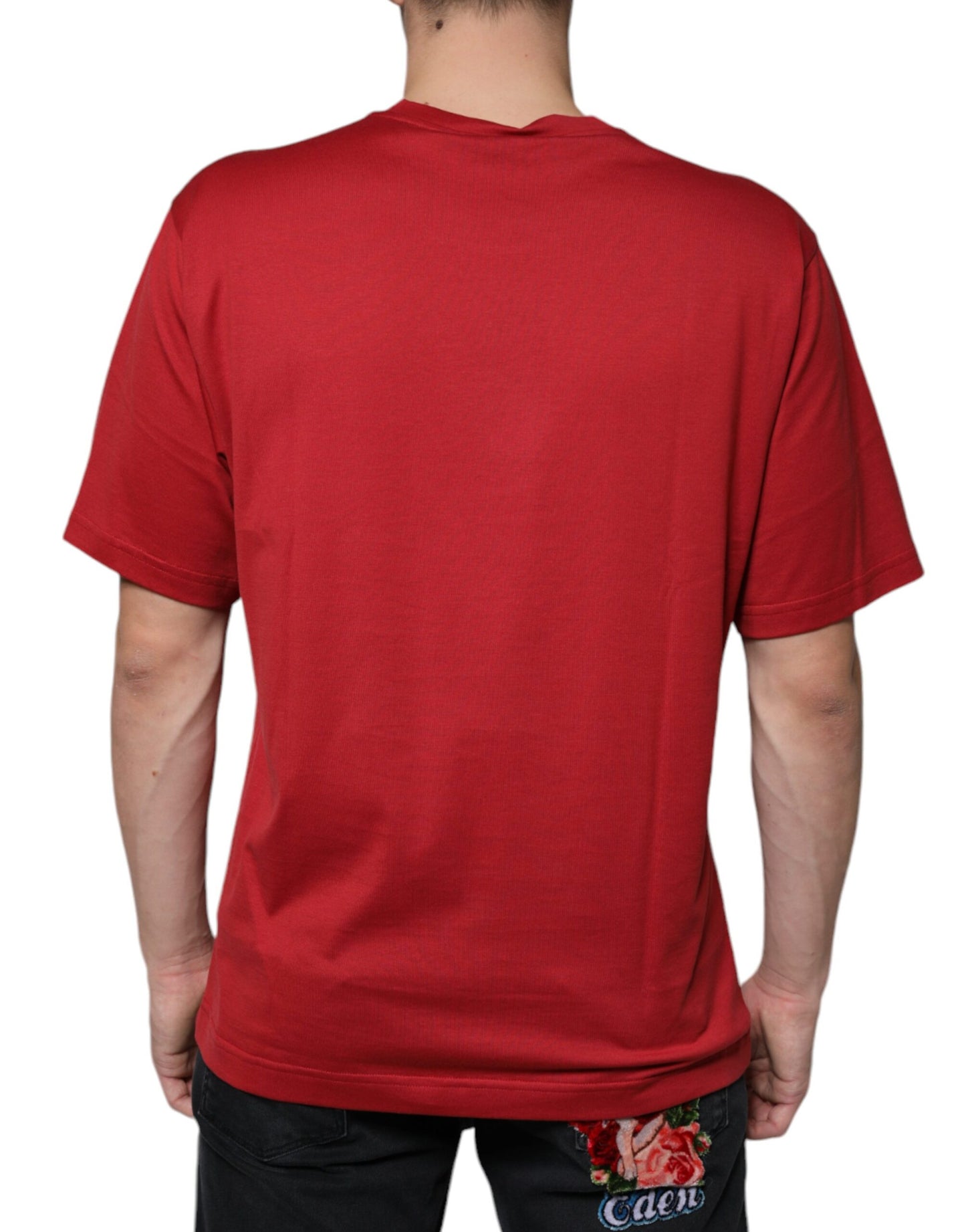 Dolce &amp; Gabbana Camiseta roja con cuello redondo y estampado del logo DG de algodón
