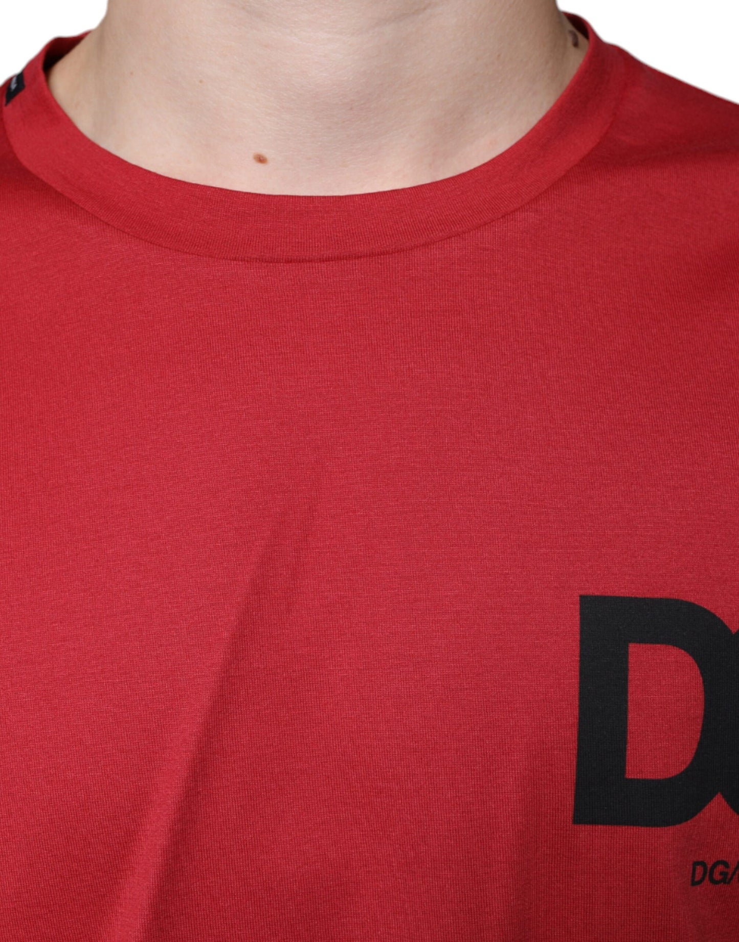 Dolce &amp; Gabbana Camiseta roja con cuello redondo y estampado del logo DG de algodón