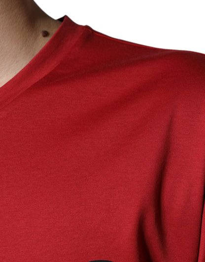 Dolce &amp; Gabbana Camiseta roja con cuello redondo y estampado del logo DG de algodón