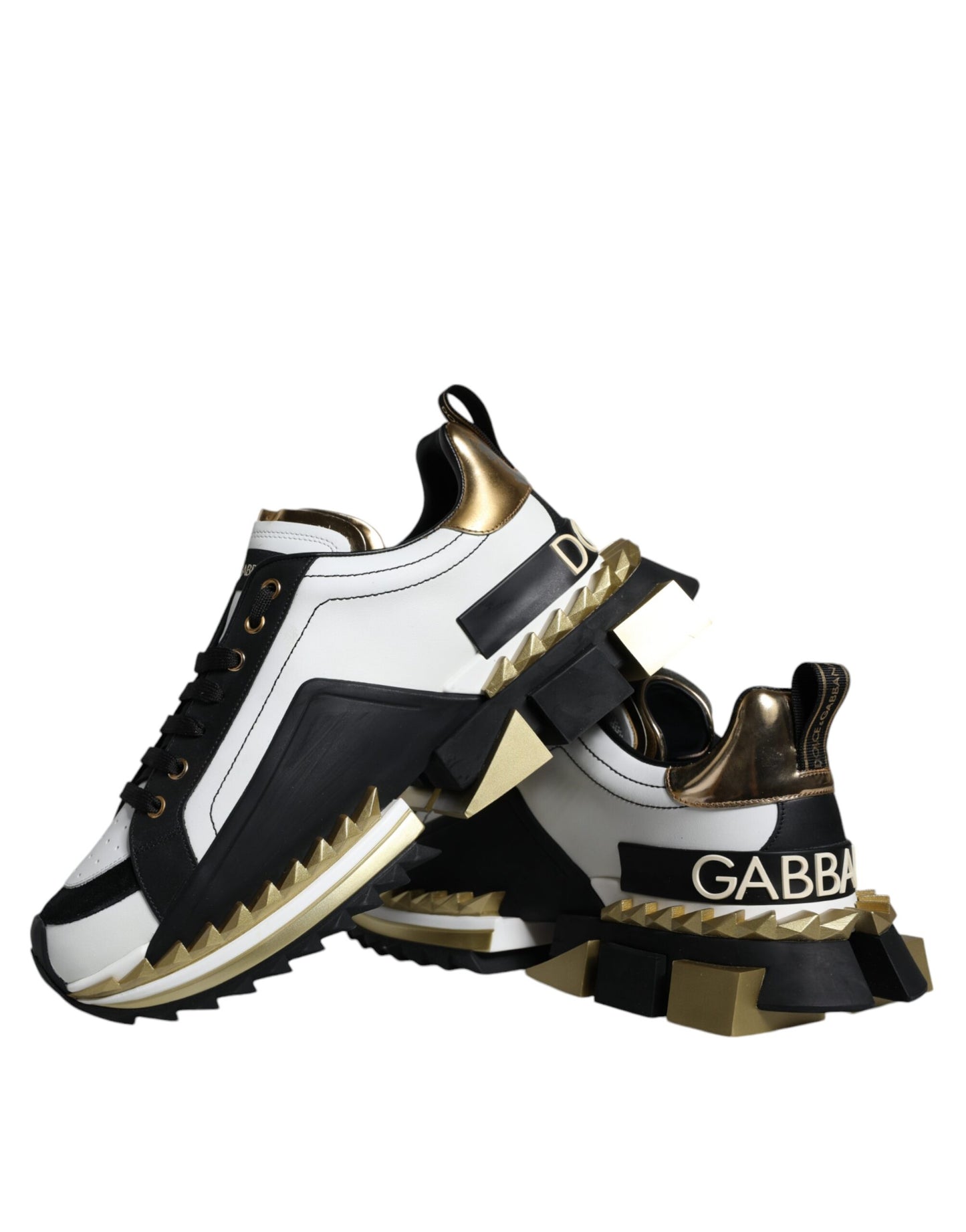 Dolce & Gabbana White Gold Black Leather SUPER KING Sneakers Shoes – EU41/US8 par Dolce & Gabbana | Disponible sur Sandy Store ByNet
