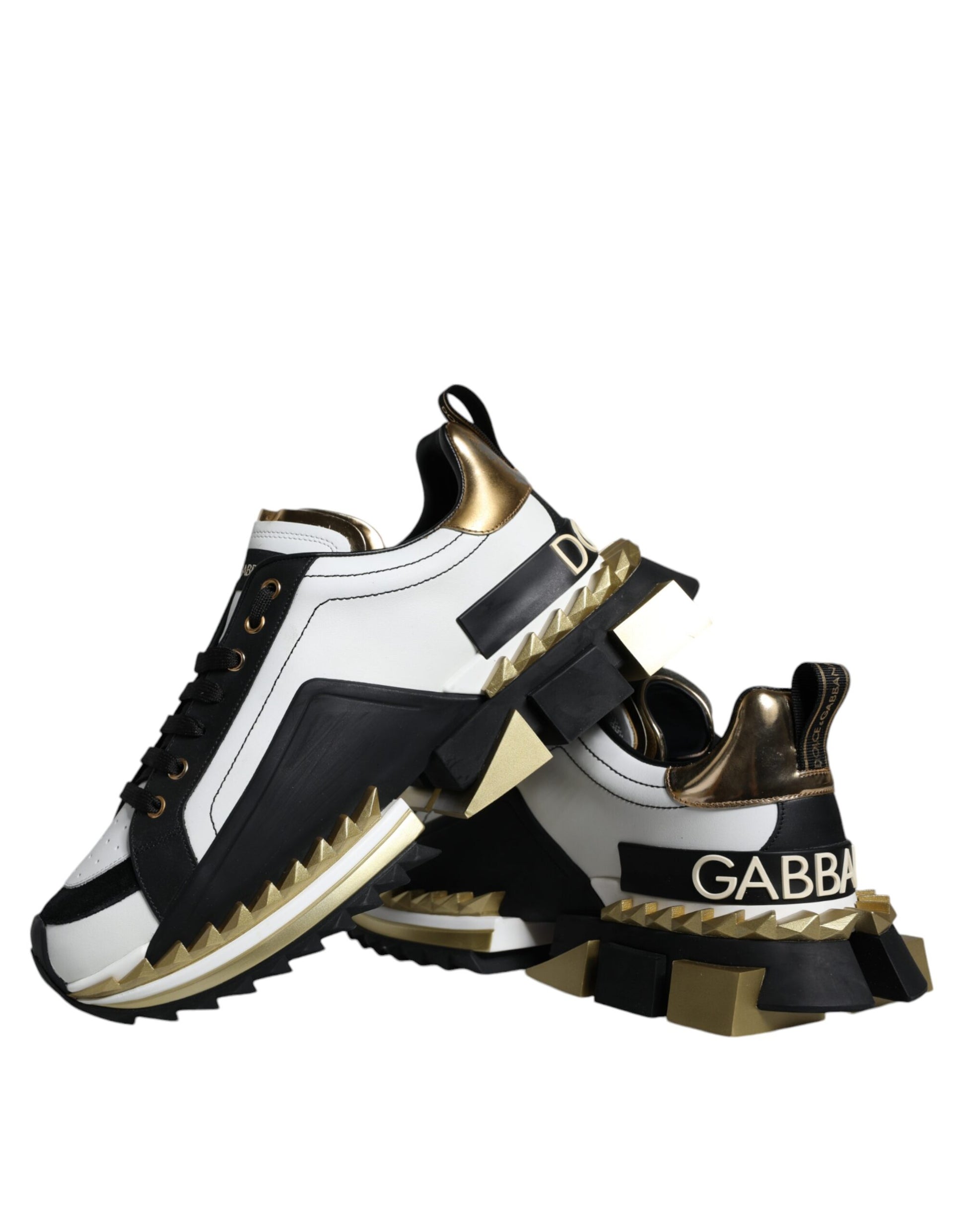 Dolce & Gabbana White Gold Black Leather SUPER KING Sneakers Shoes – EU41/US8 par Dolce & Gabbana | Disponible sur Sandy Store ByNet