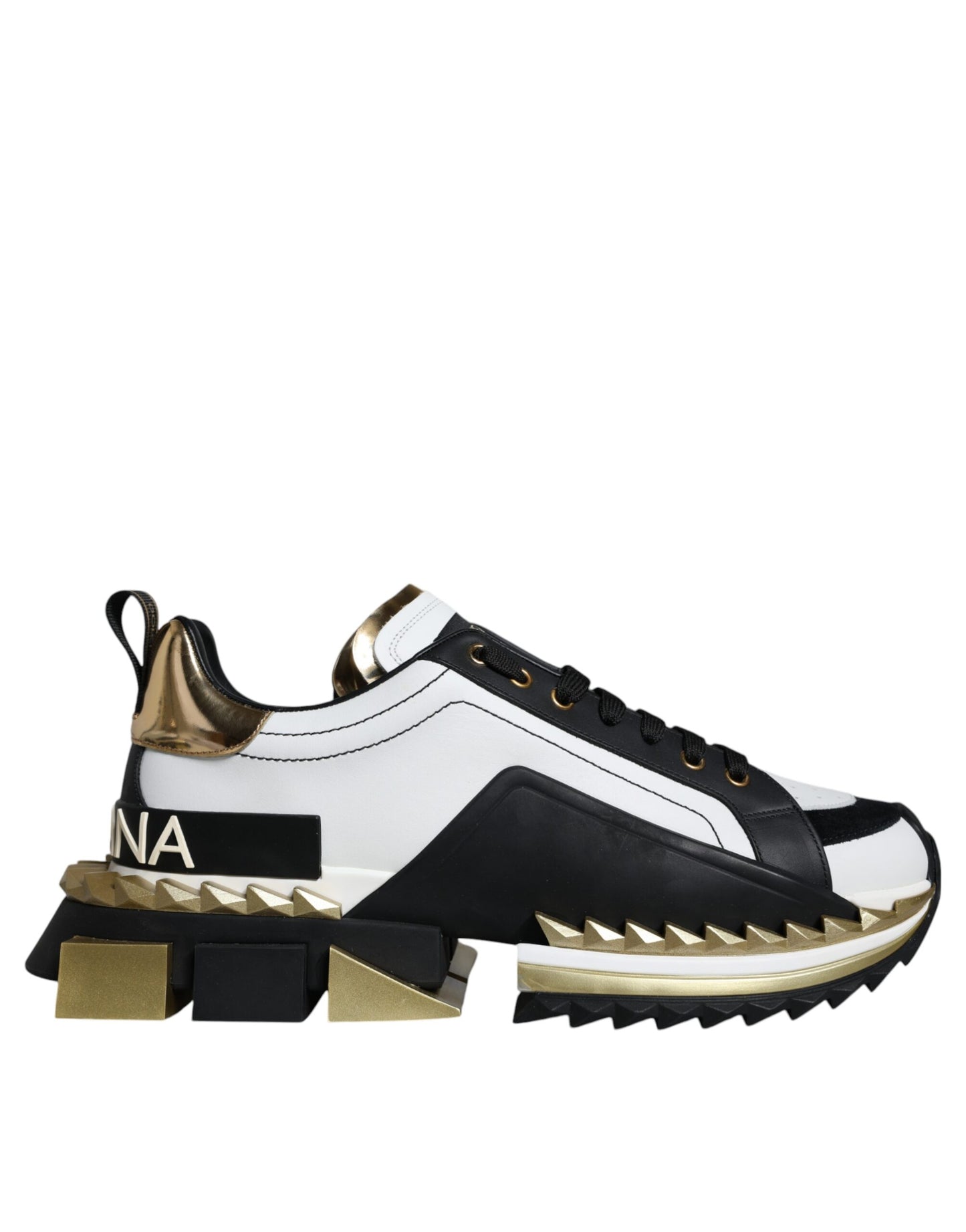 Dolce & Gabbana White Gold Black Leather SUPER KING Sneakers Shoes – EU41/US8 par Dolce & Gabbana | Disponible sur Sandy Store ByNet