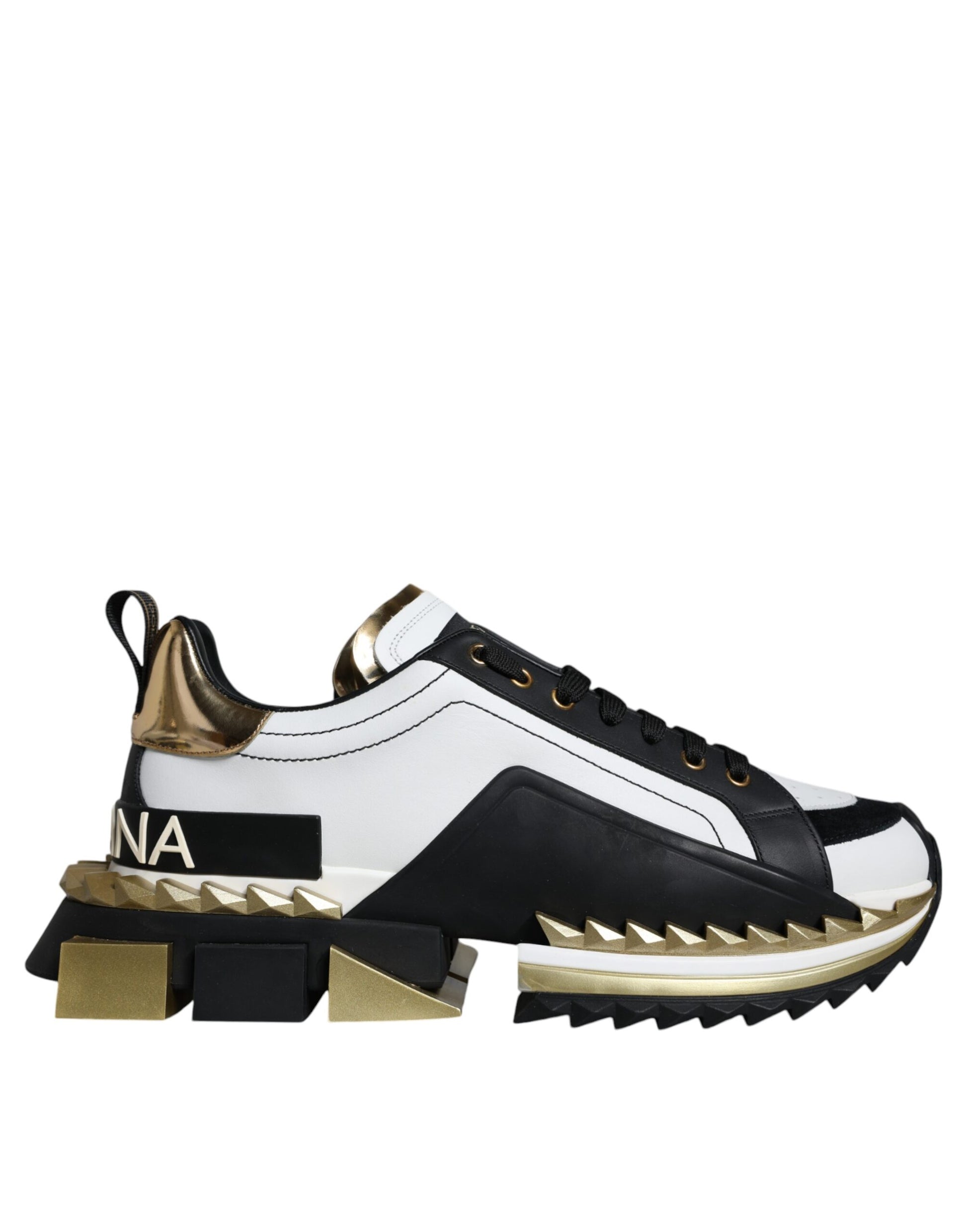 Dolce & Gabbana White Gold Black Leather SUPER KING Sneakers Shoes – EU41/US8 par Dolce & Gabbana | Disponible sur Sandy Store ByNet