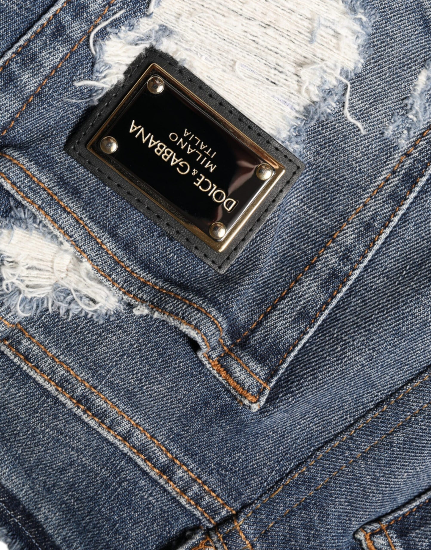 Dolce &amp; Gabbana Blue Cotton Stretch Tattered Skinny Jeans